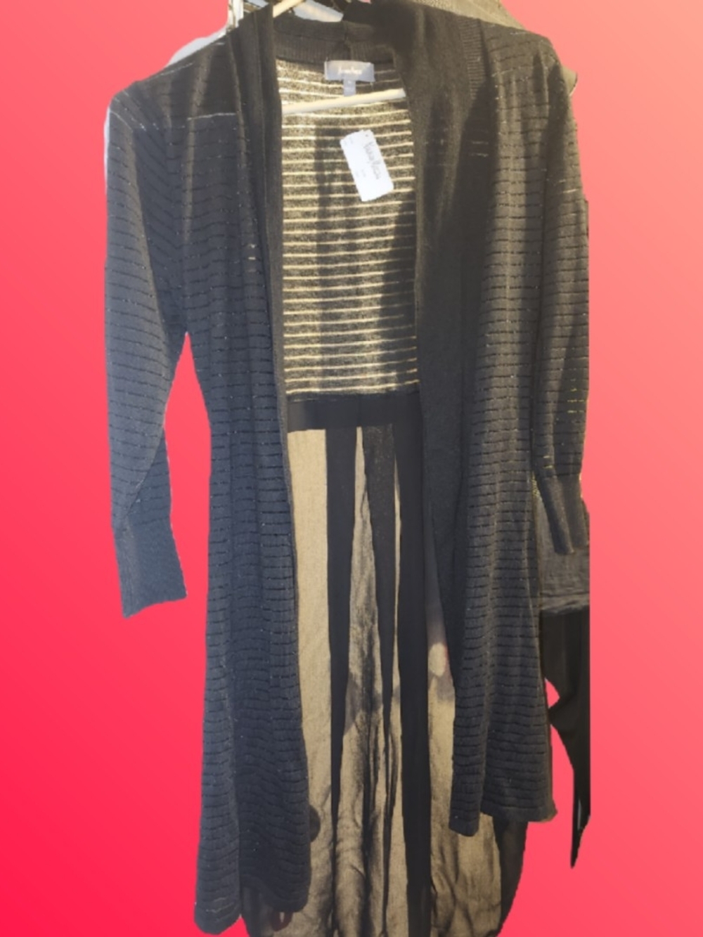 Neiman Marcus Black Mixed‑Media Duster — Sheer Drama, Effortless Luxury